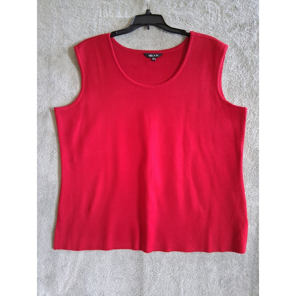 Misook Knit Shell Top Women PXL Red Sleeveless Scoop Neck Side Slits Careerwear